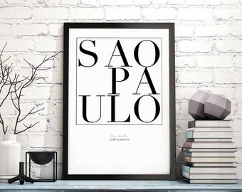 Sao Paulo minimal typography art print poster black white wall decor design modern swiss scandinavian nordic inspiration city
