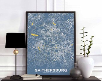 GAITHERSBURG Maryland MD USA poster color Hometown City Print Modern Home Decor Office Decoration Wall Art Dorm Bedroom Gift