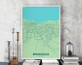 MANAGUA Nicaragua map poster color Hometown City Print Modern Home Decor Office Decoration Wall Art Dorm Bedroom Gift