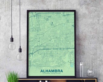 ALHAMBRA California CA USA poster color Hometown City Print Modern Home Decor Office Decoration Wall Art Dorm Bedroom Gift
