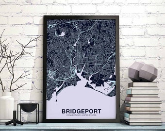 BRIDGEPORT Connecticut CT USA poster color Hometown City Print Modern Home Decor Office Decoration Wall Art Dorm Bedroom Gift