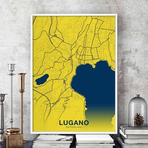 LUGANO Switzerland Schweiz Suisse map poster color Hometown City Print Modern Home Decor Office Decoration Wall Art Dorm Bedroom Gift