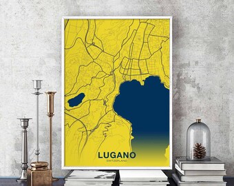 LUGANO Switzerland Schweiz Suisse map poster color Hometown City Print Modern Home Decor Office Decoration Wall Art Dorm Bedroom Gift