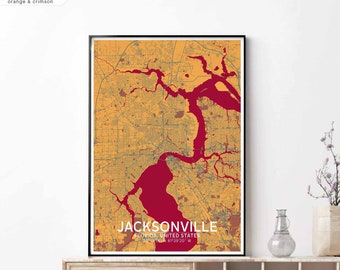 JACKSONVILLE Florida USA map poster black white Hometown City Print Modern Home Decor Office Decoration Wall Art Dorm Bedroom Gift