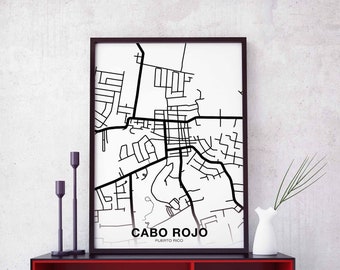 CABO ROJO Puerto Rico map poster black white Hometown City Print Modern Home Decor Office Decoration Wall Art Dorm Bedroom Gift