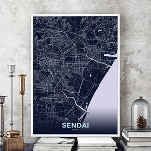 Póster con mapa de SENDAI, Japón, ciudad natal, impresión en color, decoración moderna para el hogar, decoración de la oficina, arte de pared, dormitorio, regalo