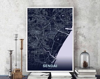 SENDAI Japan map poster color Hometown City Print Modern Home Decor Office Decoration Wall Art Dorm Bedroom Gift