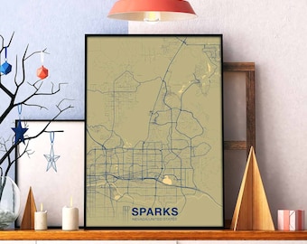 SPARKS Nevada NV USA map poster color Hometown City Print Modern Home Decor Office Decoration Wall Art Dorm Bedroom Gift