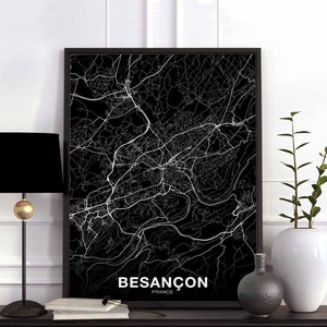 BESANCON France carte affiche noir blanc ville natale ville impression moderne décor à la maison bureau décoration mur art dortoir chambre cadeau
