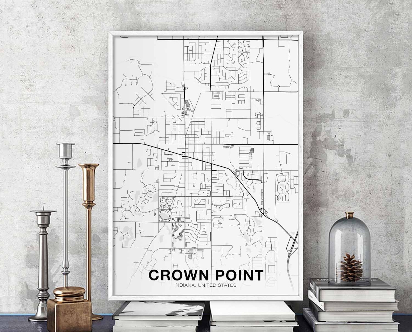 CROWN POINT Indiana USA Map Poster Black White Hometown City Etsy