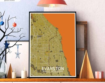 EVANSTON Illinois USA map poster black white Hometown City Print Modern Home Decor Office Decoration Wall Art Dorm Bedroom Gift