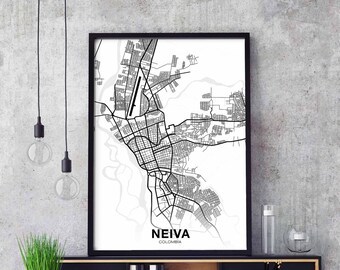 NEIVA Colombia map poster black white Hometown City Print Modern Home Decor Office Decoration Wall Art Dorm Bedroom Gift