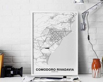 COMODORO RIVADAVIA Argentina map poster black white Hometown City Print Modern Home Decor Office Decoration Wall Art Dorm Bedroom Gift