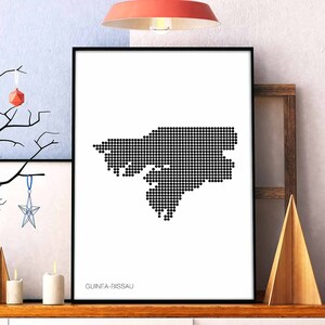 GUINÉ-BISSAU pontos mínimos retro mapa pôster preto branco decoração de parede design moderno suíço escandinavo nórdico inauguração de casa viagem
