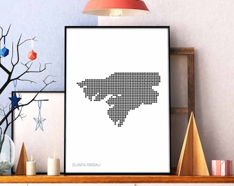 GUINEA-BISSAU minimal dots retro map poster black white wall decor design modern swiss scandinavian nordic housewarming travel