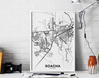 SOACHA Colombia map poster black white Hometown City Print Modern Home Decor Office Decoration Wall Art Dorm Bedroom Gift