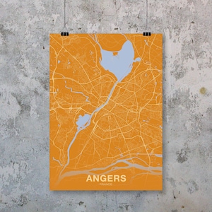 ANGERS France carte affiche couleurs ville natale ville impression moderne décor à la maison bureau décoration mur art dortoir chambre cadeau