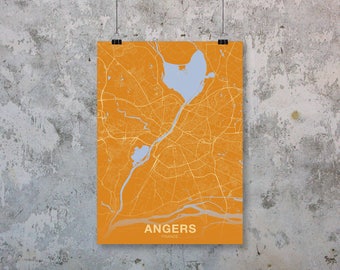 ANGERS France map poster colors Hometown City Print Modern Home Decor Office Decoration Wall Art Dorm Bedroom Gift