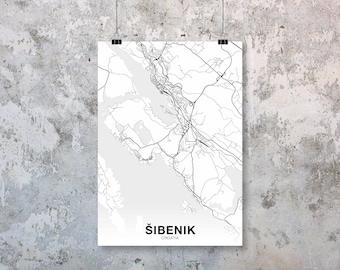 SIBENIK Croatia map poster Hometown City Print Modern Home Decor Office Decoration Wall Art Dorm Bedroom Gift