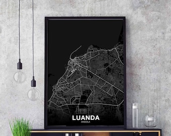 LUANDA Angola map poster black white Hometown City Print Modern Home Decor Office Decoration Wall Art Dorm Bedroom Gift