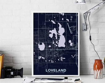 LOVELAND Colorado CO USA poster color Hometown City Print Modern Home Decor Office Decoration Wall Art Dorm Bedroom Gift
