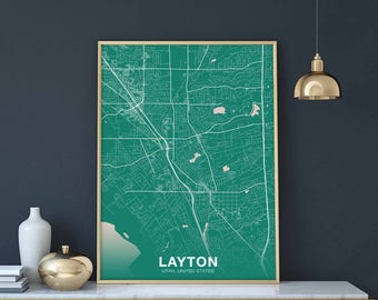 LAYTON Utah UT USA map poster color Hometown City Print Modern Home Decor Office Decoration Wall Art Dorm Bedroom Gift