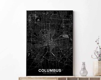 COLUMBUS Ohio USA map poster black white Hometown City Print Modern Home Decor Office Decoration Wall Art Dorm Bedroom Gift