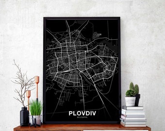 PLOVDIV Bulgaria map poster black white Hometown City Print Modern Home Decor Office Decoration Wall Art Dorm Bedroom Gift