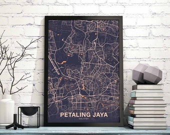 PETALING JAYA Malaysia map poster color Hometown City Print Modern Home Decor Office Decoration Wall Art Dorm Bedroom Gift