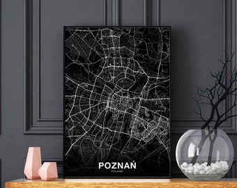 POZNAŃ POZNAN Poland map poster black white Hometown City Print Modern Home Decor Office Decoration Wall Art Dorm Bedroom Gift