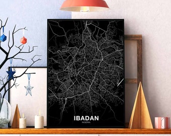 IBADAN Nigeria map poster black white Hometown City Print Modern Home Decor Office Decoration Wall Art Dorm Bedroom Gift