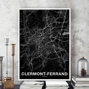 CLERMONT-FERRAND France carte affiche noir blanc ville natale ville impression moderne décoration de la maison bureau décoration art mural dortoir chambre cadeau