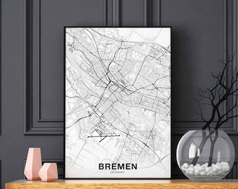 BREMEN Germany map poster Hometown City Print Modern Home Decor Office Decoration Wall Art Dorm Bedroom Gift