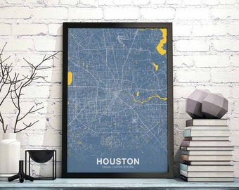 HOUSTON Texas usa denim blue poster Hometown City Print Modern Home Decor Office Decoration Wall Art Dorm Bedroom Gift