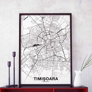 TIMISOARA Roumanie carte affiche noir blanc ville natale ville impression moderne décor à la maison bureau décoration mur art dortoir chambre cadeau
