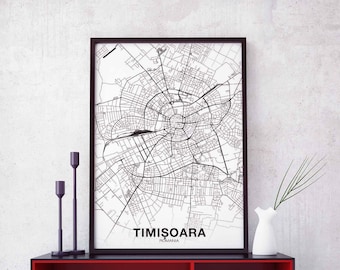 TIMISOARA Romania map poster black white Hometown City Print Modern Home Decor Office Decoration Wall Art Dorm Bedroom Gift