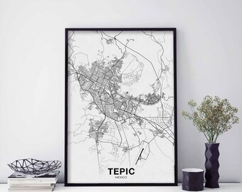 TEPIC Mexico map poster Hometown City Print Modern Home Decor Office Decoration Wall Art Dorm Bedroom Gift