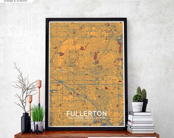 FULLERTON California usa map poster black white Hometown City Print Modern Home Decor Office Decoration Wall Art Dorm Bedroom Gift