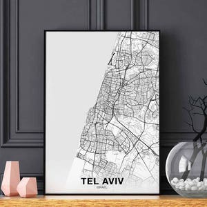 TEL AVIV israël carte numérique affiche ville natale ville impression moderne décor à la maison bureau décoration mur art dortoir chambre cadeau