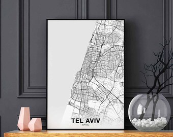 TEL AVIV Israel digital map poster Hometown City Print Modern Home Decor Office Decoration Wall Art Dorm Bedroom Gift
