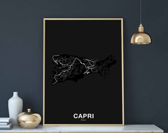 CAPRI Italy map poster black white Hometown City Print Modern Home Decor Office Decoration Wall Art Dorm Bedroom Gift