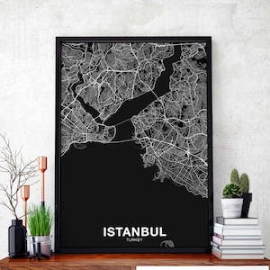 ISTANBUL turquie carte affiche noir blanc ville natale ville impression moderne décor à la maison bureau décoration mur art dortoir chambre cadeau