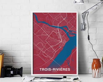TROIS-RIVIERES Canada map poster color Hometown City Print Modern Home Decor Office Decoration Wall Art Dorm Bedroom Gift