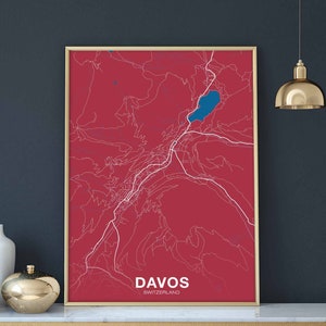 DAVOS Switzerland Schweiz Suisse map poster color Hometown City Print Modern Home Decor Office Decoration Wall Art Dorm Bedroom Gift