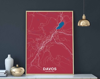 DAVOS Switzerland Schweiz Suisse map poster color Hometown City Print Modern Home Decor Office Decoration Wall Art Dorm Bedroom Gift
