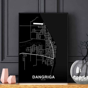 DANGRIGA Belize map poster black white Hometown City Print Modern Home Decor Office Decoration Wall Art Dorm Bedroom Gift