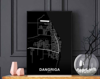 DANGRIGA Belize map poster black white Hometown City Print Modern Home Decor Office Decoration Wall Art Dorm Bedroom Gift