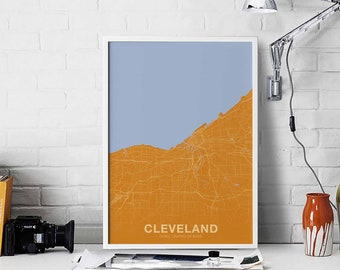 CLEVELAND Ohio OH USA map poster color Hometown City Print Modern Home Decor Office Decoration Wall Art Dorm Bedroom Gift