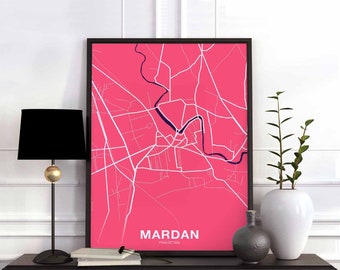MARDAN Pakistan map poster color Hometown City Print Modern Home Decor Office Decoration Wall Art Dorm Bedroom Gift