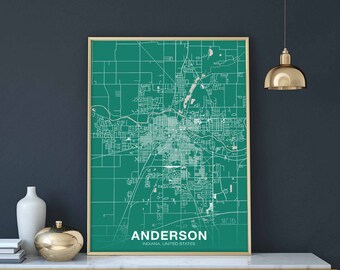 ANDERSON Indiana IN USA poster color Hometown City Print Modern Home Decor Office Decoration Wall Art Dorm Bedroom Gift